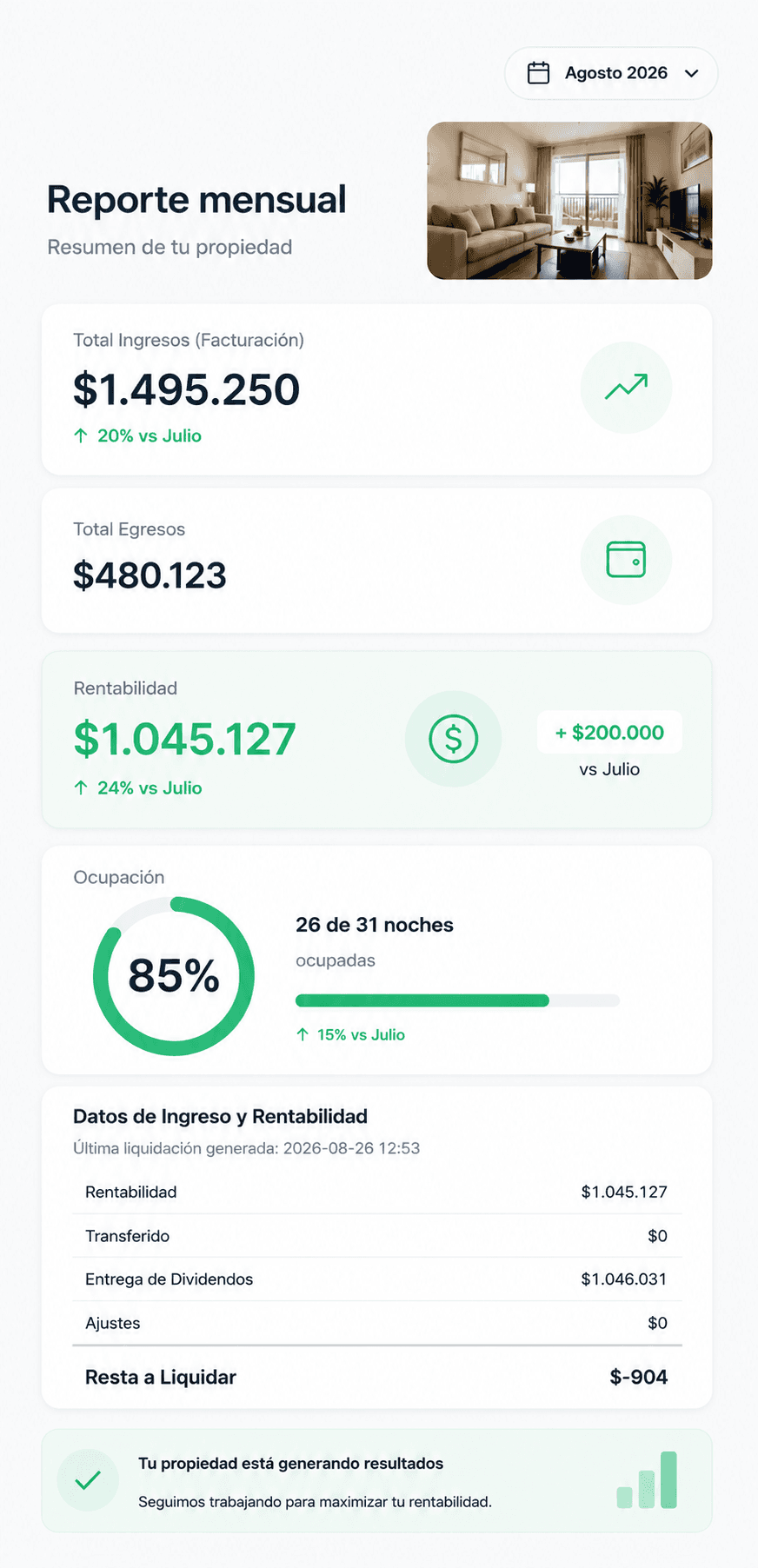 Reporte mensual del portal de propietarios LOFTER